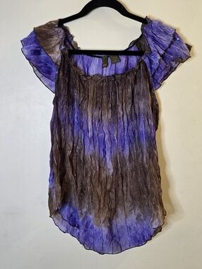 Tye Dye Sere Nade Sheer Ruffled Sleeve Tee Size Medium
